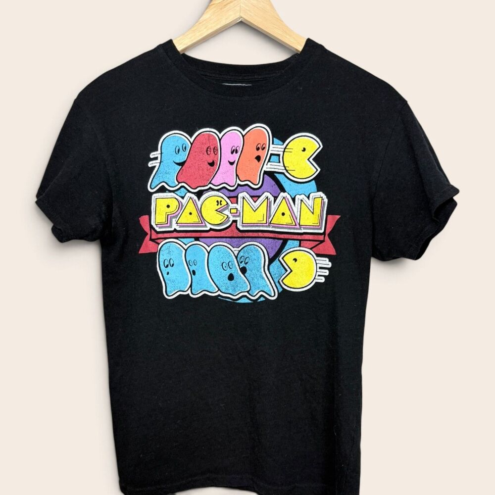 Pac-Man Graphic T-Shirt M Black Ghosts Retro 80s Arcade Gamer Tee